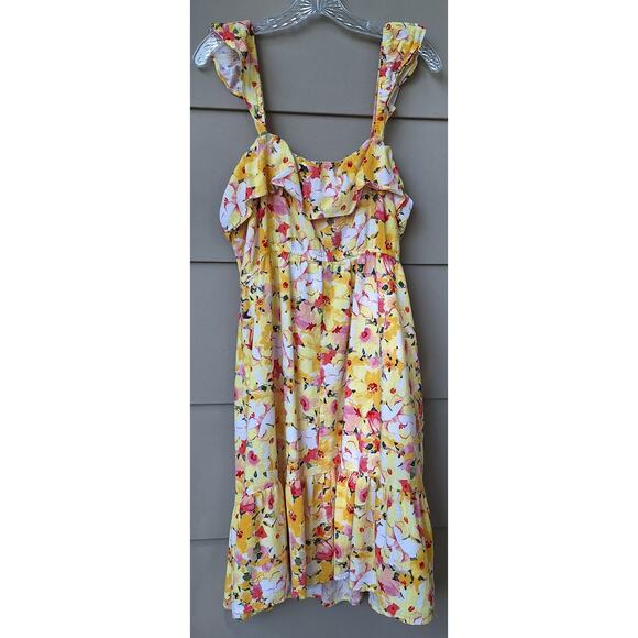 LC Floral Tiered Ruffle Sleeveless Tank Midi Dress Rayon-Linen XL Cottage Summer - Picture 9 of 11
